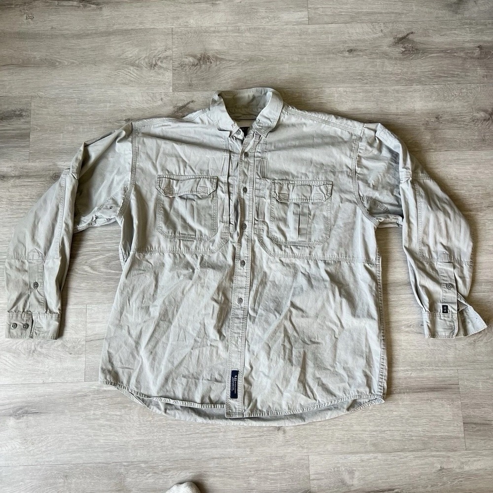 11 Tactical Series Button Up Shirt XL Khaki Long Sleeve Utility Outdoor